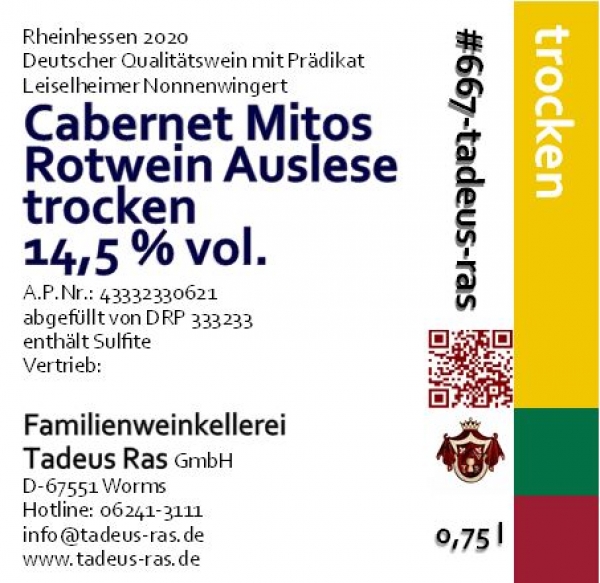 Cabernet Mitos Rotwein Auslese trocken 2020